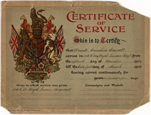 Army Prints: Royal Sussex Regiment Certificate of Service 1907 / 1908