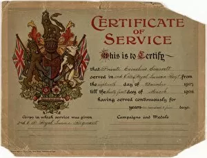 Additional Manuscript Collection: Royal Sussex Regiment Certificate of Service 1907 / 1908