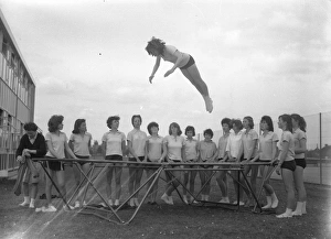 School girls using the trampoline, 16 May 1963