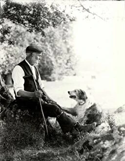 People Collection: Shepherd of Goodwood with crook and sheep dog, July 1933