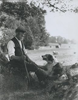 A shepherd of Goodwood, with crook and sheepdog July 1933 A shepherd of Goodwood, with crook and sheepdog July 1933
