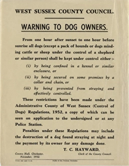 Warning to Dog Owners - West Sussex County Council notice Warning to Dog Owners - West Sussex County Council notice