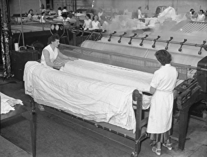 Machinery Prints: Women making bed linen in a factory, 1960s