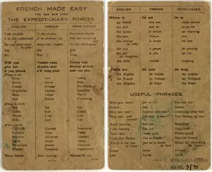Royal Sussex Regiment Collection: World War 1 English-French word-list for the Military Forces